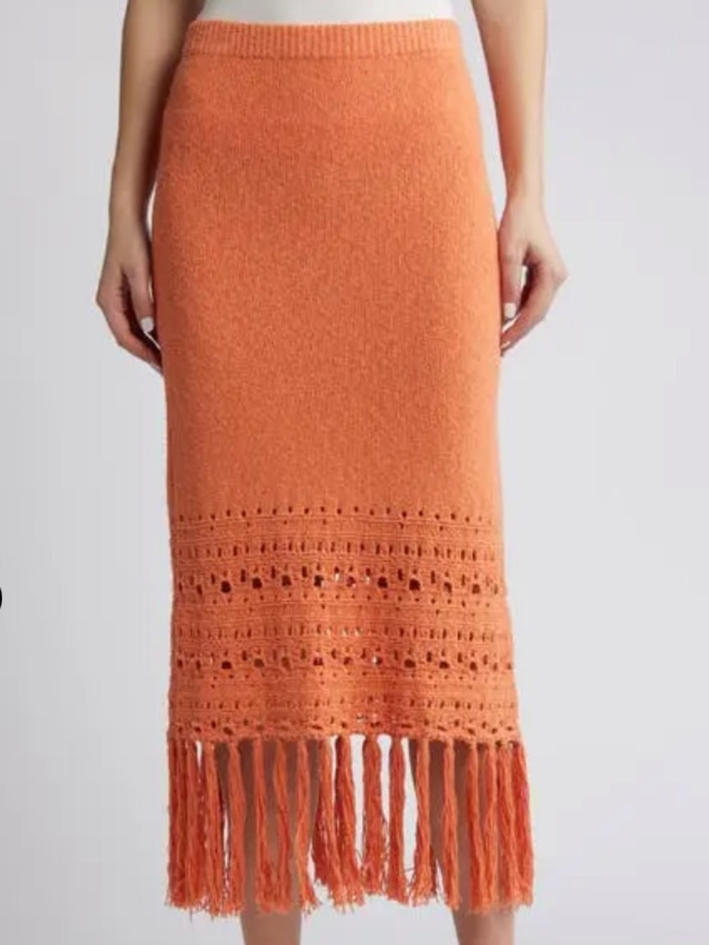 Rails Kaja Open Stitch Fringe Cotton Linen Blend Sweater Skirt